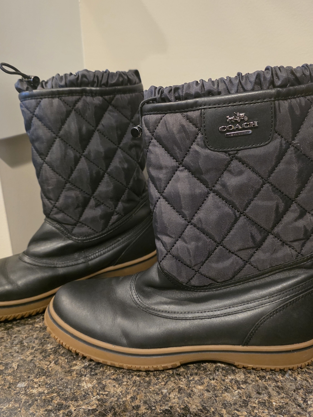 Coach Black Quilted Nylon & Leather Winter Boots with Tan Sole